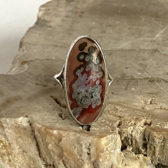 VTG Sterling Silver 925 Oval Bezel Set Ocean Jasper Split Shank Ring Sz 5.75 - Picture 12 of 16